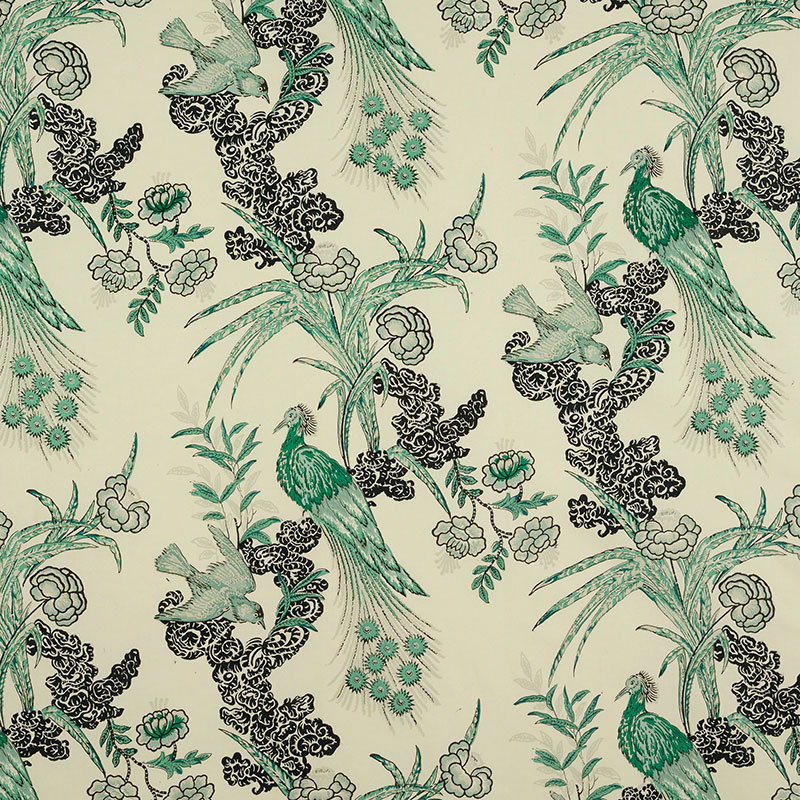 Schumacher x Miles Redd Peacock Fabric, Emerald