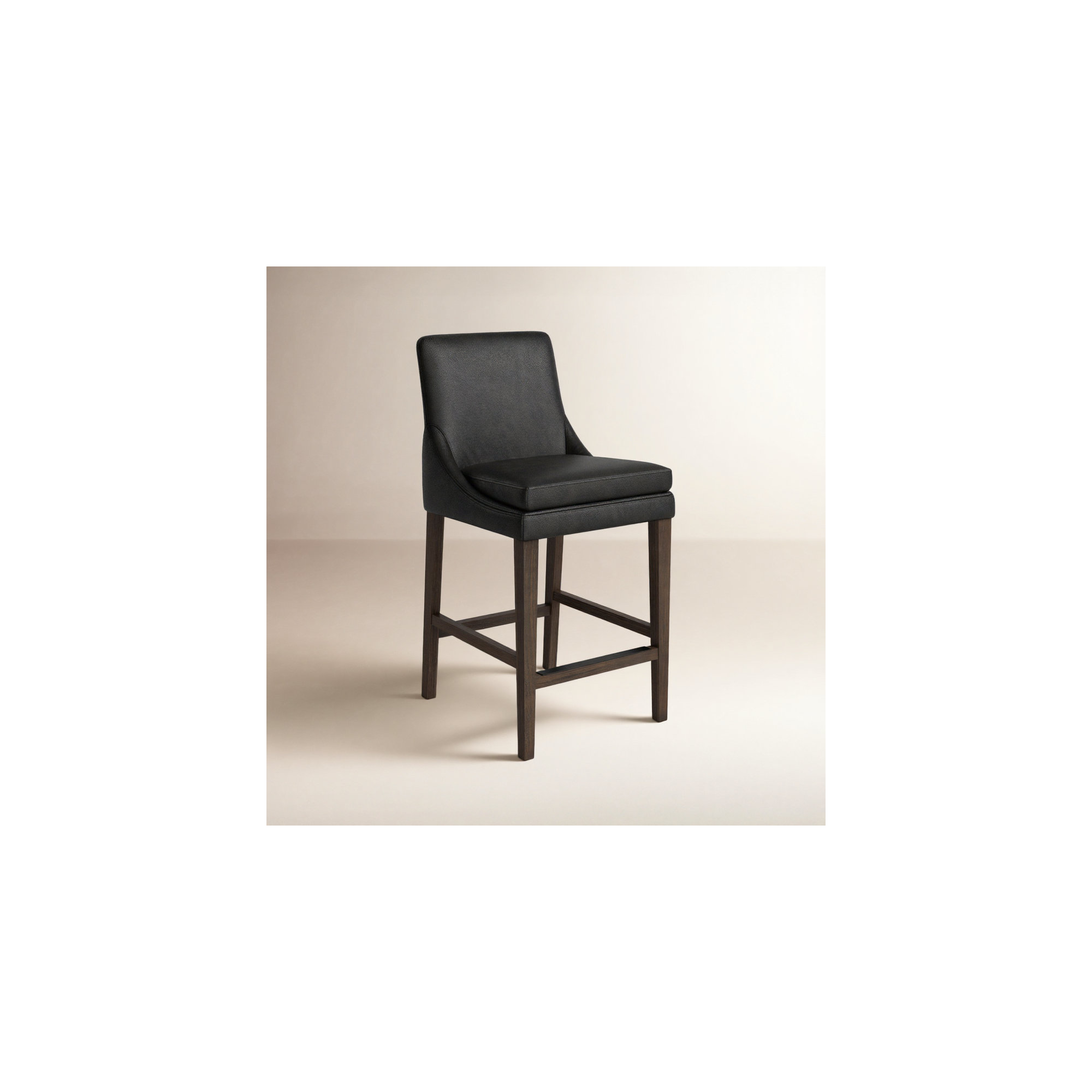 Niara Upholstered Leather Counter & Bar Stool, Impression Dark Gray Genuine Leather/Dark Brown