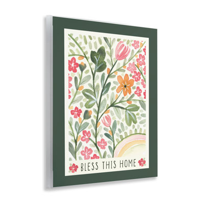 Floral Bless Phrase Wall Plaque Art by Blue Chair Blessing