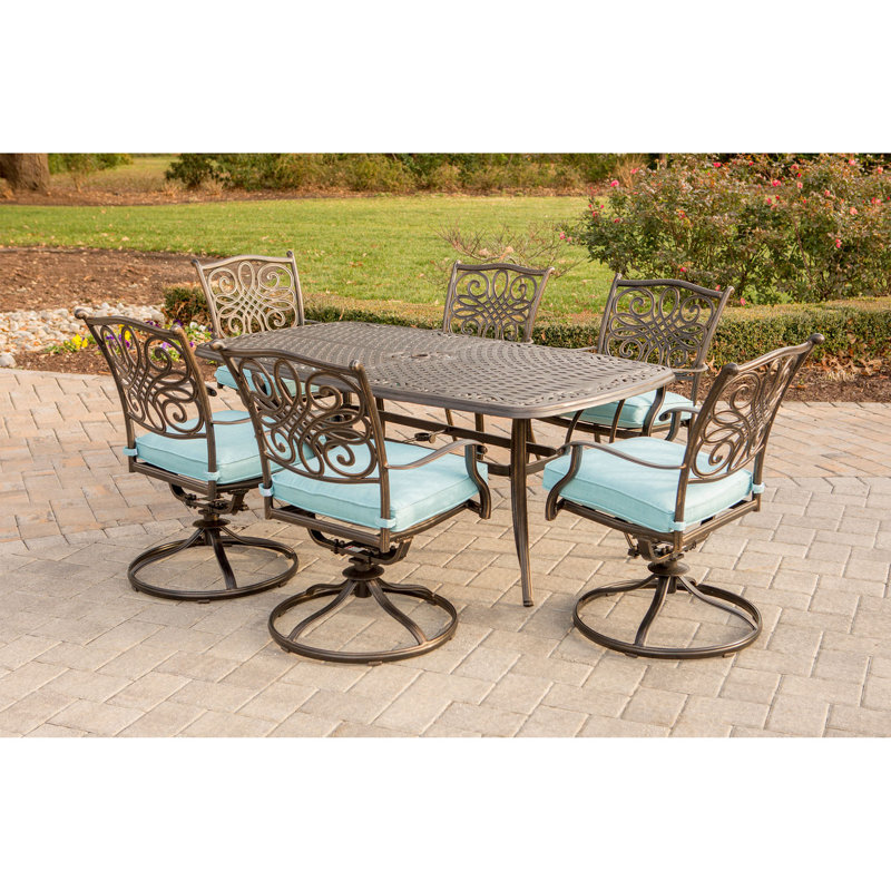 Carleton 6 - Person Patio Dining Set with Rectangular Table , Cushions Included, Ocean Blue