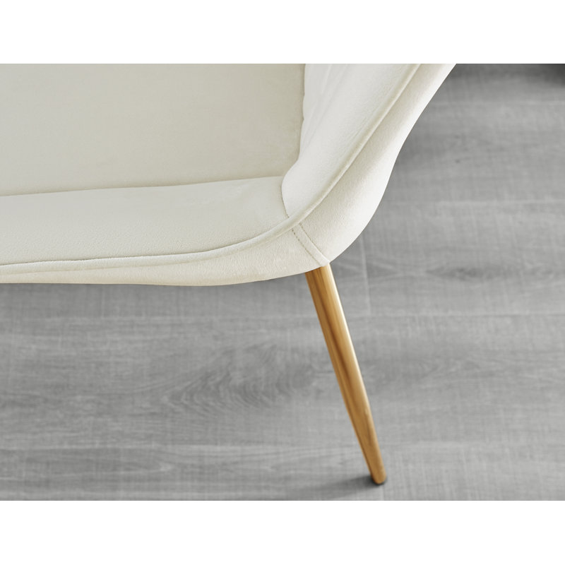 Ransart Modern Luxury Glass & Metal Dining Table Set With 6 Luxury Velvet Dining Chairs, White/Gold