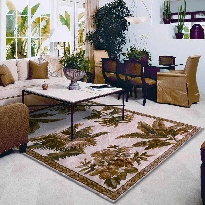 Tapis ivoire en laine touffeté à la main à motif floral Murray, Rectangle 5 pi 3 po x 8 pi 3 po