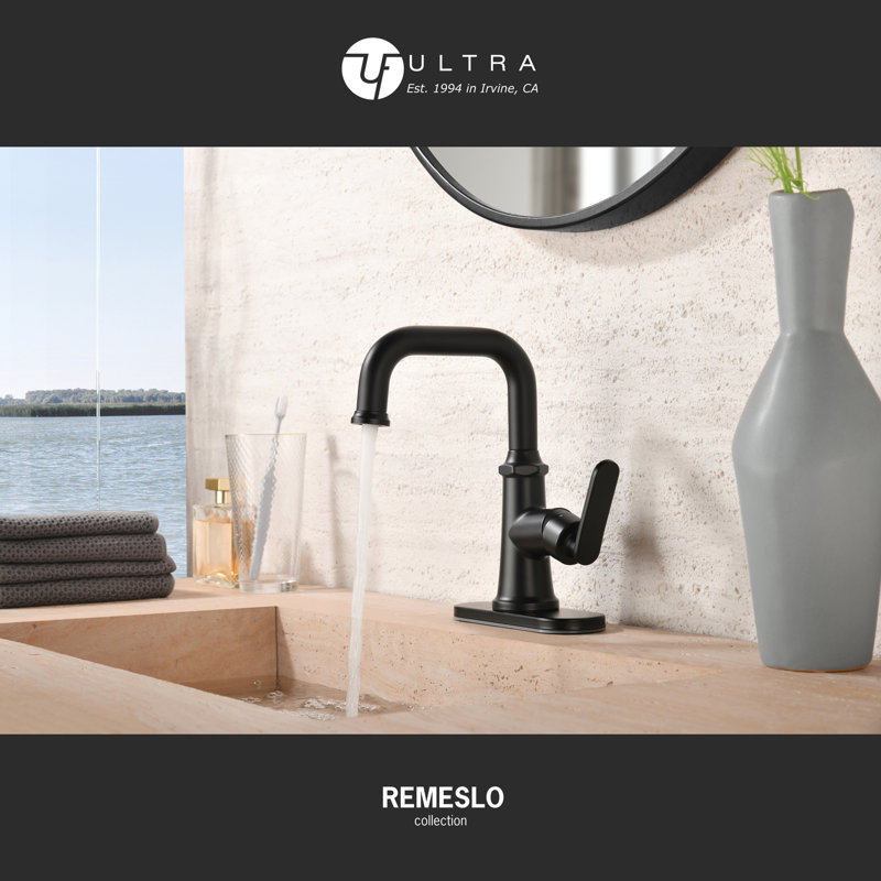 Remeslo Collection Single-Handle Deckmount Lavatory Bathroom Faucet with Drain Assembly - Matte Black, Matte Black