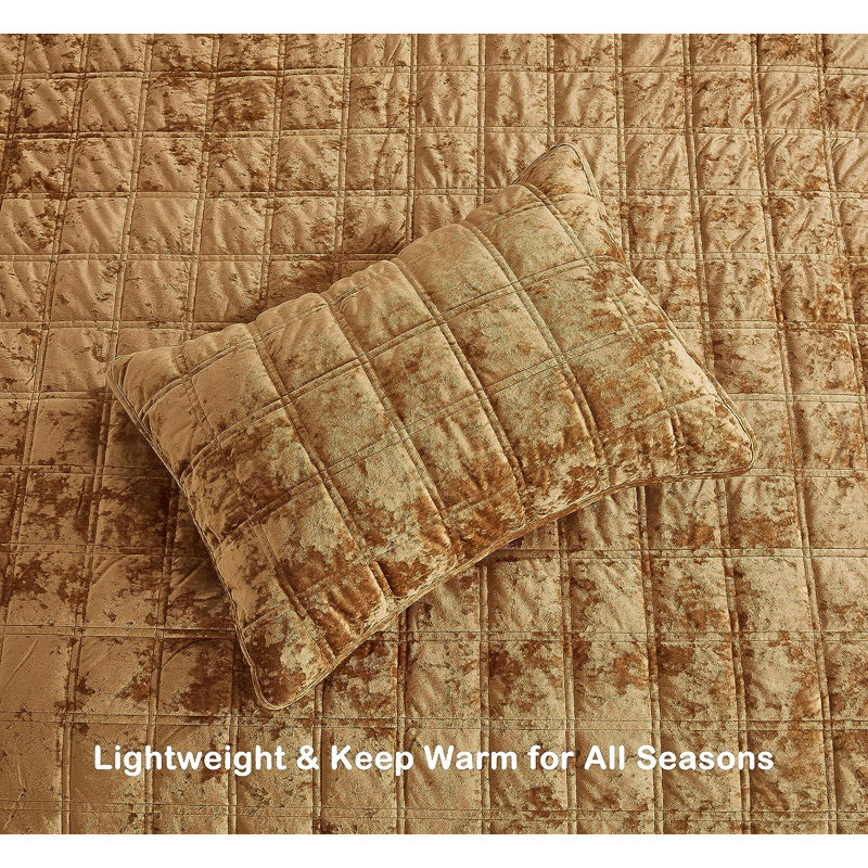 Velvet Quilt, Queen Quilt + 2 Standard Shams, Caramel Gold