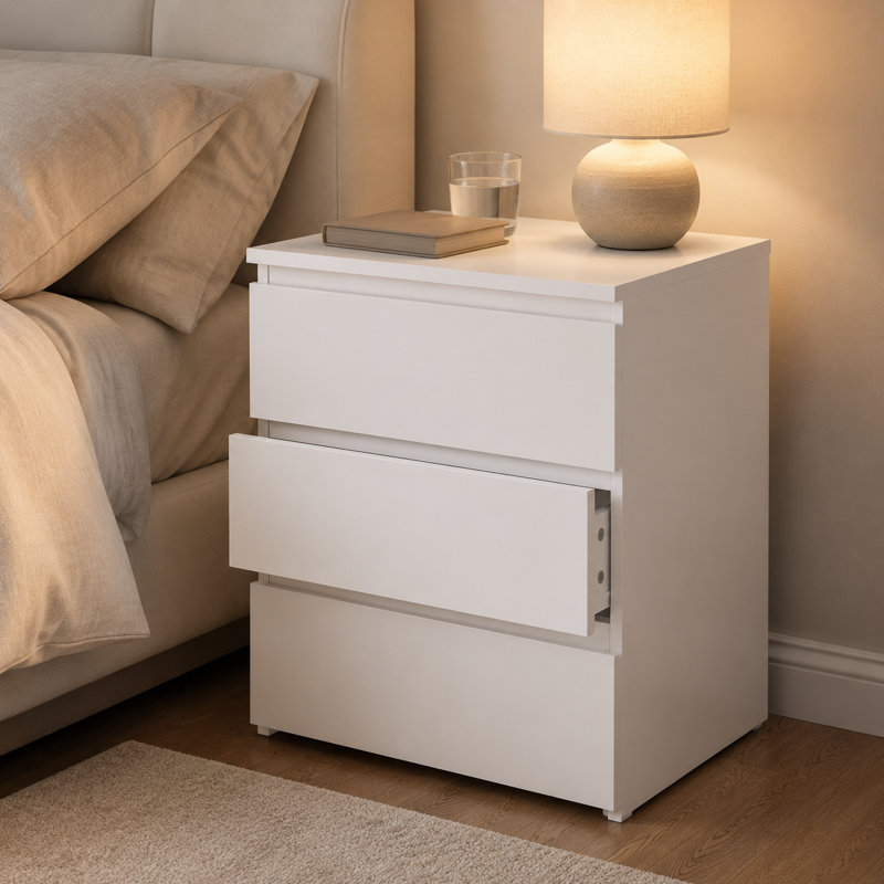Ensemble de 2 commodes à 3 tiroirs blanches, petite commode, table de chevet en bois pour chambre à coucher et bureau personnel