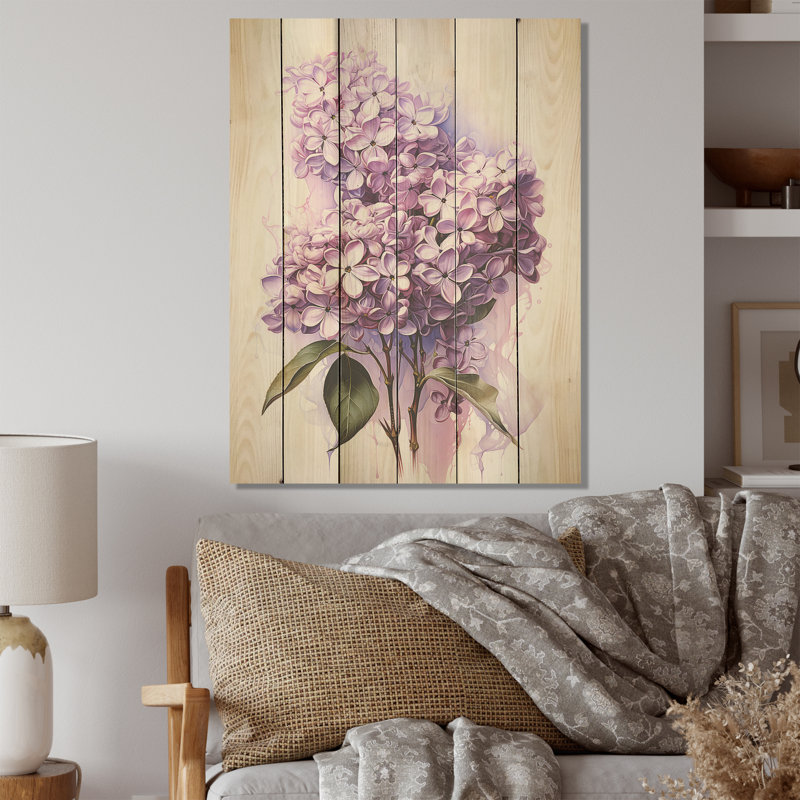 Élégant bouquet de lilas - lilas, art mural sur bois de pin naturel, H 32 po x l 24 po