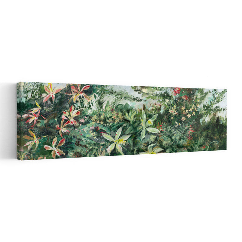 «Lush Tropical Blooms Delicate Vibrant Abstract Nature Tropical», art mural, H 16 po x l 48 po