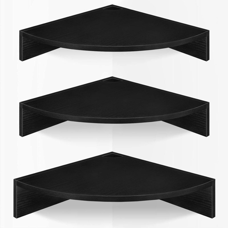 Corner Floating Shelves, Set Of 3 Corner Shelves Wall Mounted With Cable Hole, 3 Tier Wooden Hanging Corner Storage Shelf For Bedroom, Living Room, Kitchen