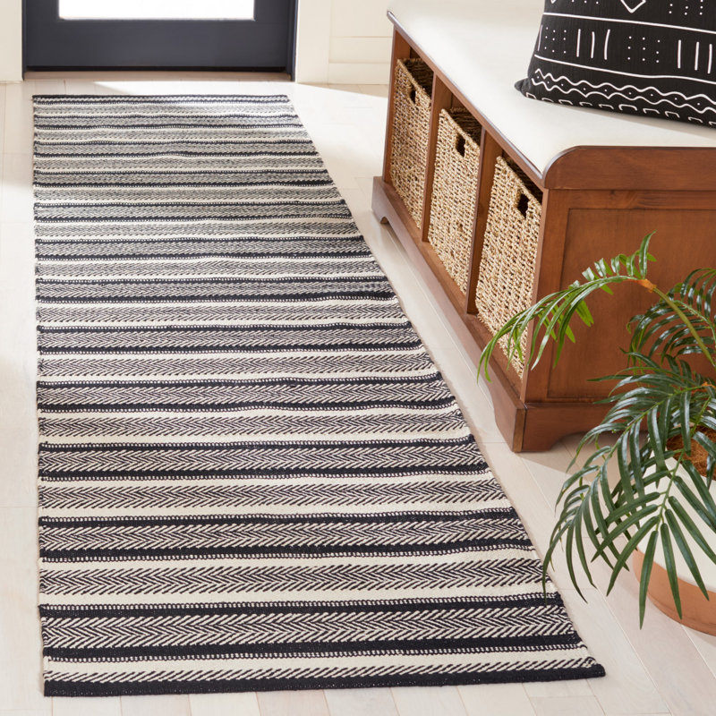 Annia Flat Weave Cotton Striped Rug, Runner 2'3" x 9'