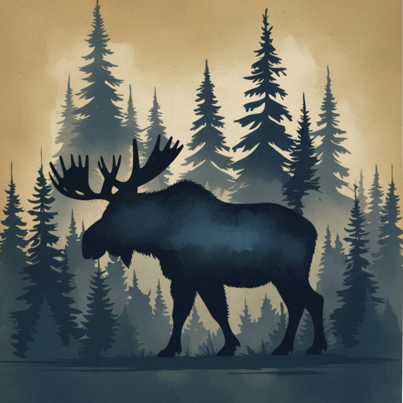 Édredon Moose In Forest Silhouette, Simple extra long, Gris moyen / beige