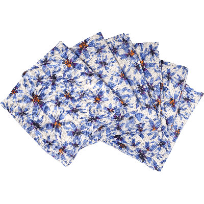 6 Organic Linen Napkins in Blue Harem