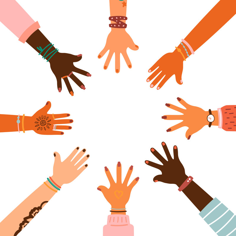 Different Races Hands - Wrapped Canvas Print, 76cm H x 76cm W x 3.8 cm D