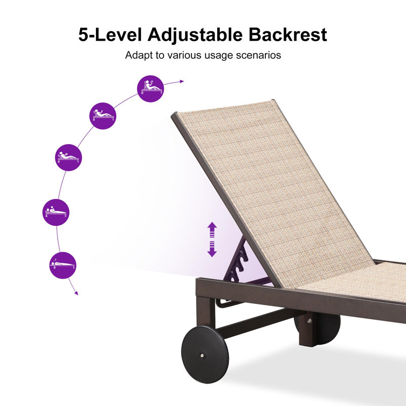 Chaise longue d'extérieur PURPLE LEAF avec 5 positions réglables, structure en aluminium bronze, Brun clair