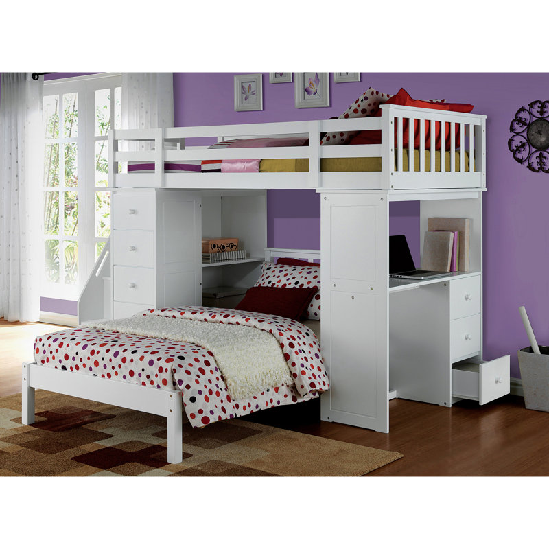 Lit mezzanine simple avec bibliothèque en blanc - additionnel fonctionnel pour la chambre à coucher