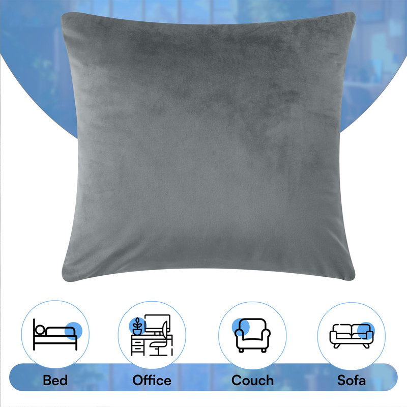 Luxurious Plain Velvet Cushion Covers (Set Of 2), Grey