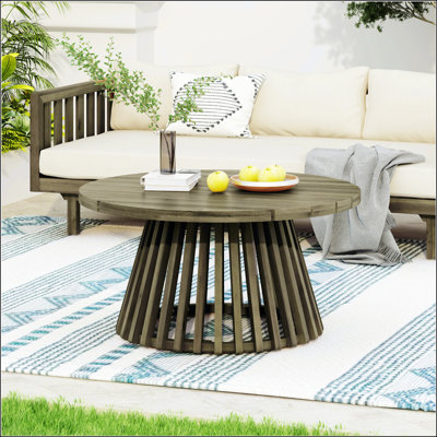 Outdoor Acacia Wood Patio Coffee Table, Round Design For Backyard And Balcony, Durable And Stylish Teak Finish