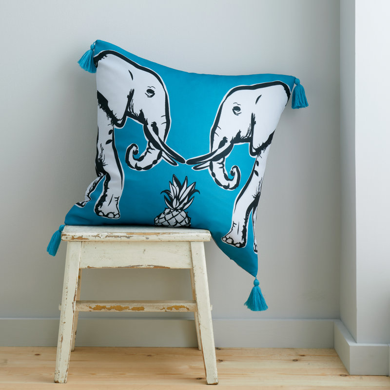 Tembo Elephant Tassel Scatter Cushion with Filling, Teal