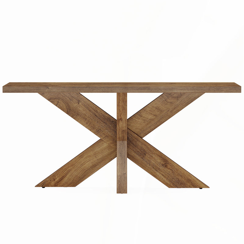 Console 70,9 pouces de long avec base géométrique en bois, canapé brun chêne pour le vestibule et le salon