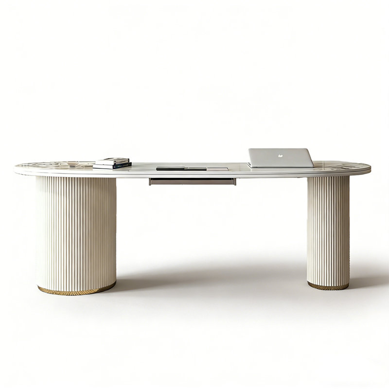 Bureau courbé en pierre frittée avec armoire de rangement à 3 tiroirs