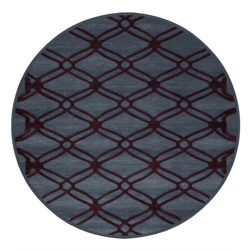 Tapis gris en treillis lavable à la machine, Rond 3 pi