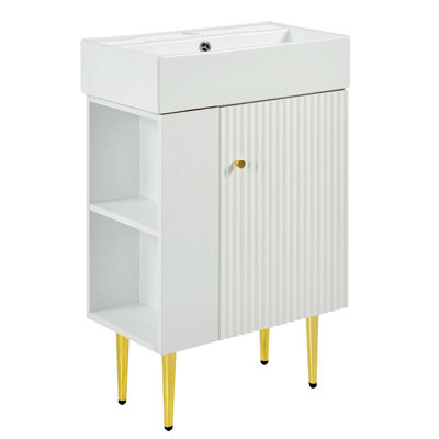 21.6'' Free Standing Single Bathroom Vanity with Ceramic Top