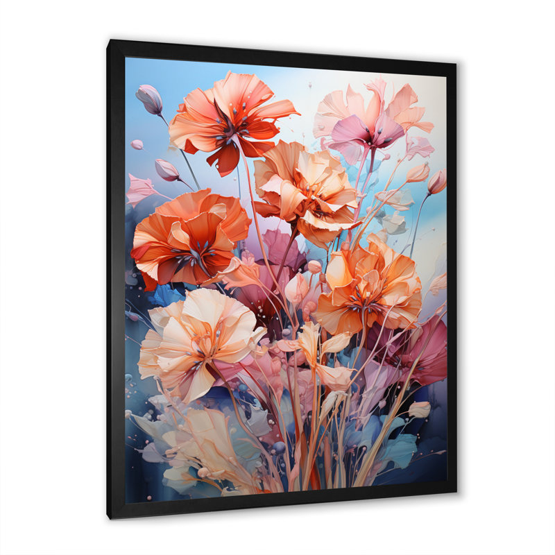 Oeillets représentation acrylique multicolore III - décoration murale florale et botanique, Cadre photo noir