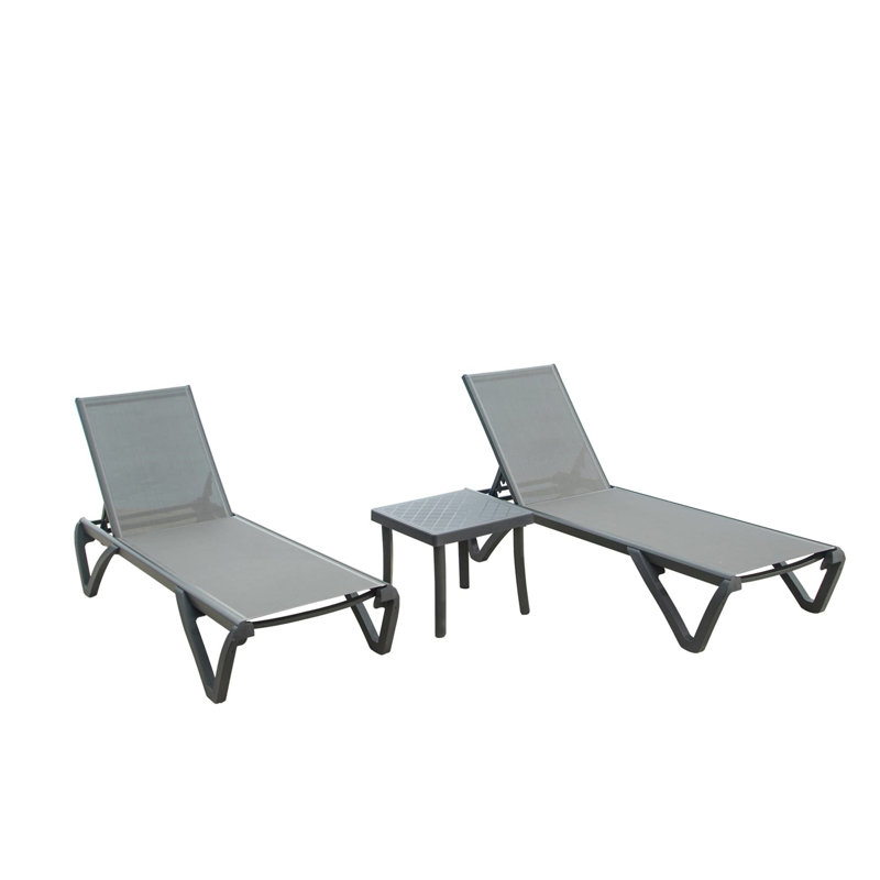 Ensemble de 3 chaises longues de patio, Gris, 2