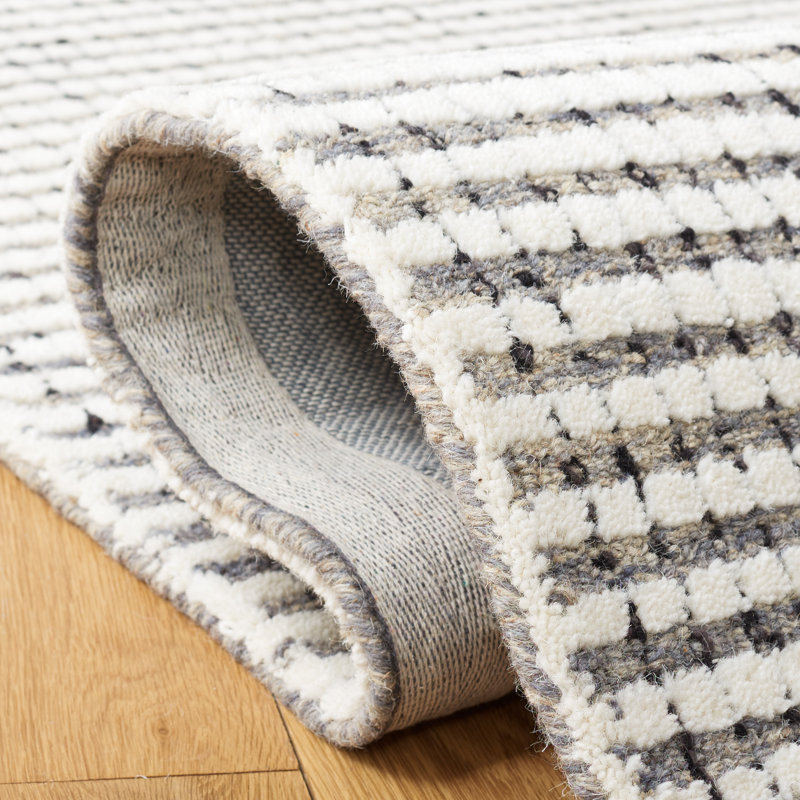 Handmade Gray and Ivory Abstract Wool Square Rug