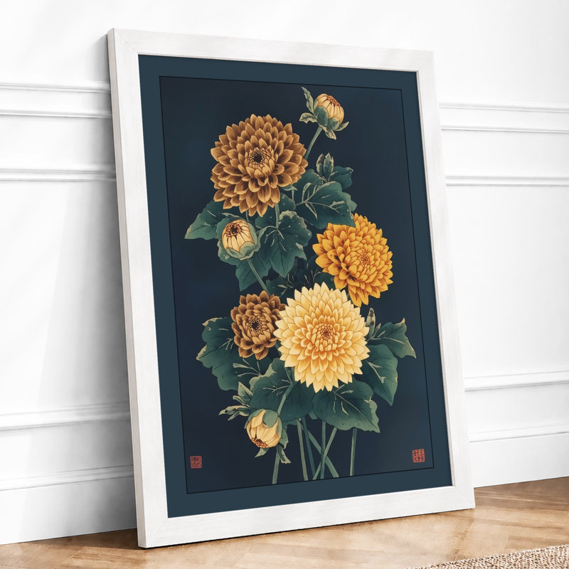 Chrysanthemum Study Botanical - Framed Print, A1 - 84.1 x 59.4 cm, White
