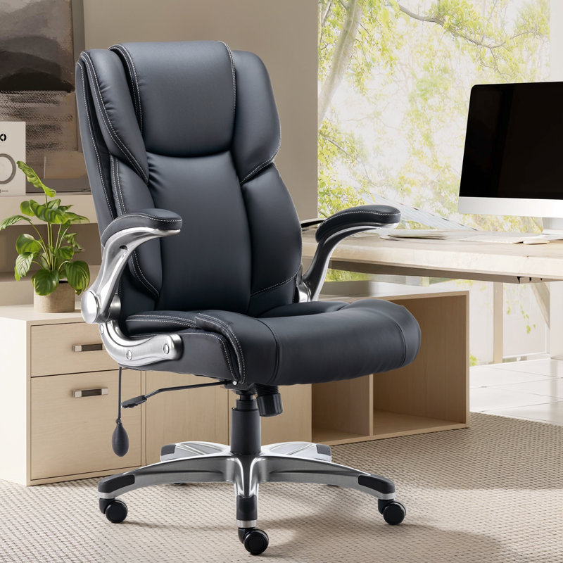 Fauteuil de direction avec soutien lombaire réglable et accoudoirs rabattables, Noir
