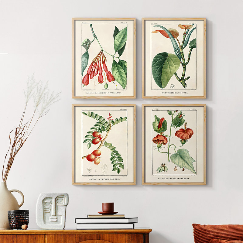 «Triple Block Print II», ensemble de 4 reproductions encadrées, H 32 po x l 10 po, Naturel