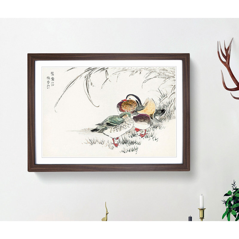 Mandarin Duck by Numata Kashu - Picture Frame Painting Print, Walnut, 40cm H x 60cm W x 2cm D