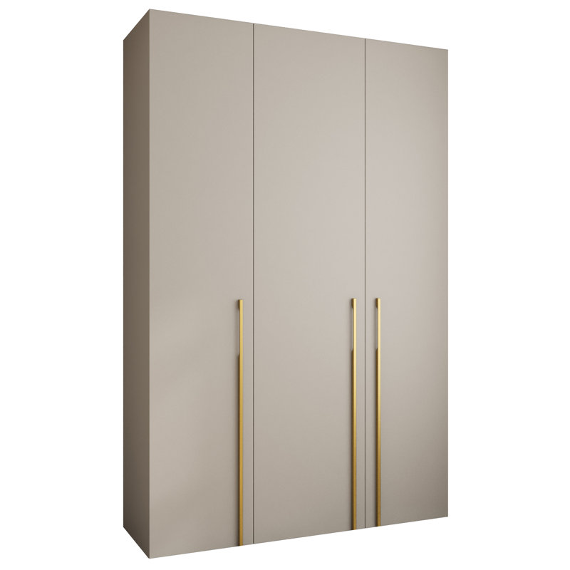3 Door Manufactured Wood Wardrobe, 245.5 cm H x 160 cm W x 40 cm D, White Matt/Gold