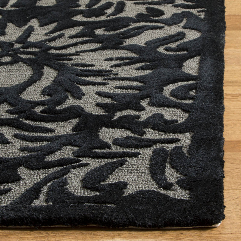 Tapis noir crocheté à la main Kuhlman, Rectangle 4 pi x 6 pi