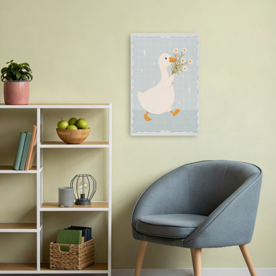 Cute Duck With Daisies Whimsical Contemporary Bird Daisy Duck Flower Wall Art Print