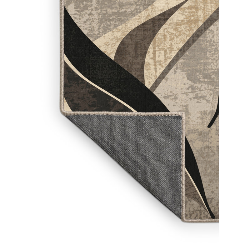 Tapis beige moelleux moelleux moderne et contemporain à motif d'oiseaux de paradis - Reliure beige, 6 X 9