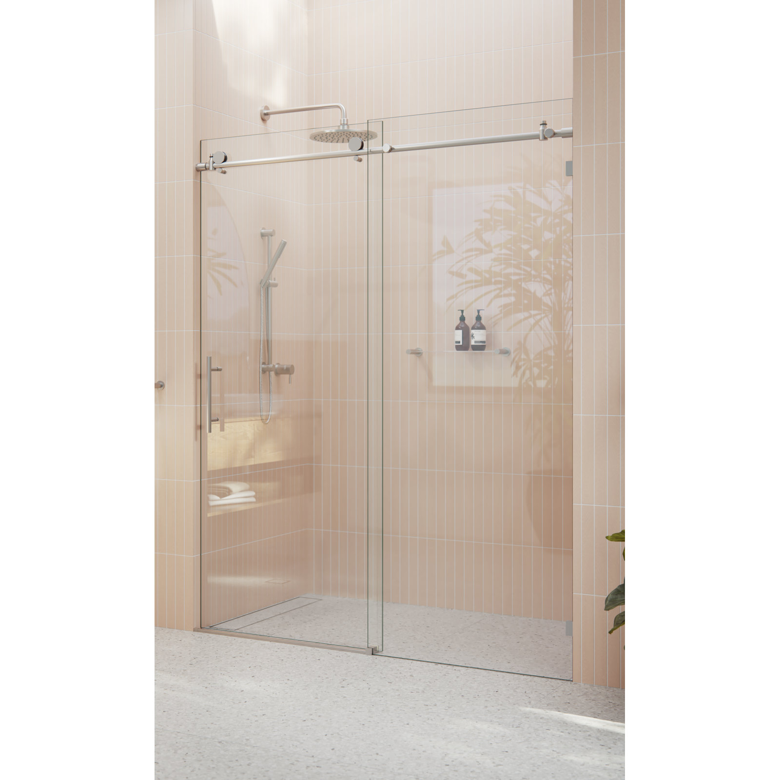 Eclipse 60" Frameless Sliding Shower Door, Brushed Nickel