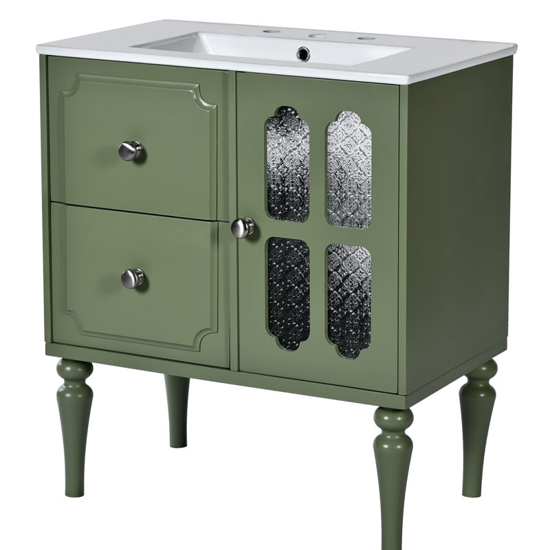 Meuble-lavabo de salle de bain en céramique - Meuble-lavabo rétro de 30 po avec 2 tiroirs et une structure pratique