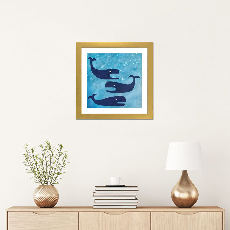 « Baleines » par Nic squirrell-impression, Papier encadré doré, H 16 po x l 16 po x p 1 po, Blanc