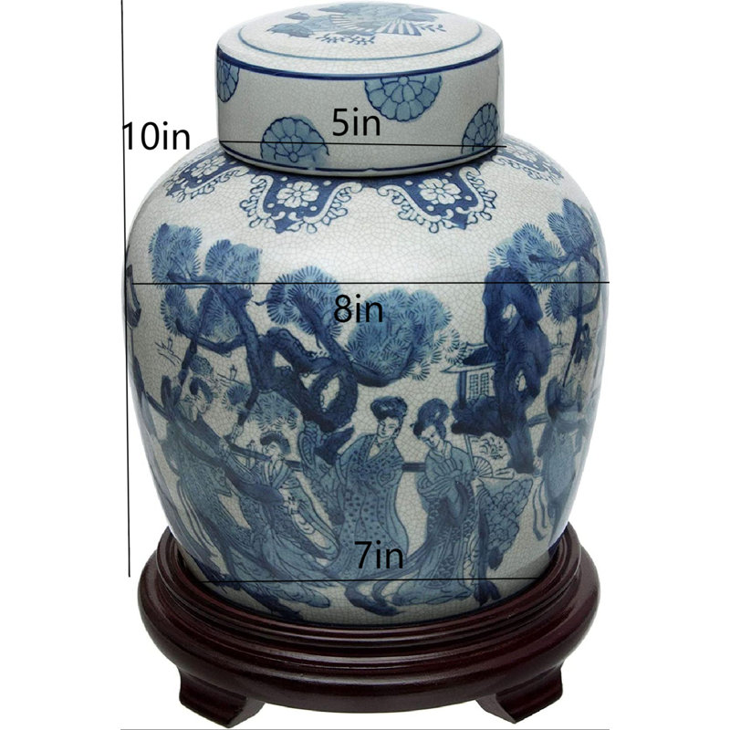 Handmade Ginger Jar, Blue Courtyard