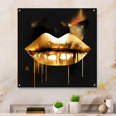 Lèvres dorées de luxe II - décoration murale mode acrylique