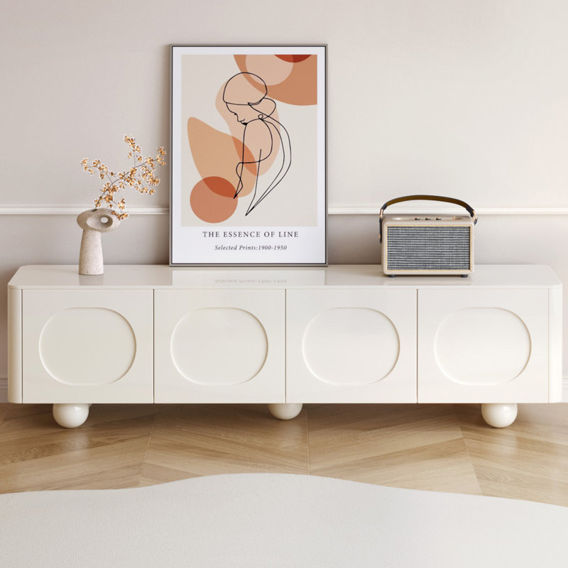 Modern Cream White TV Stand for Living Room, Bedroom,Television Stand with 2 Cabinets