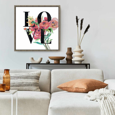 «Love» avec feuilles noires | Décoration de chambre noire encadrée