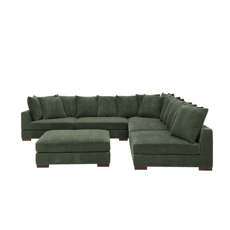 Canapé-lit modulaire à large assise en velours côtelé, Vert foncé