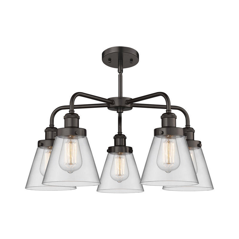 Cone 5 Light Stem Hung Chandelier, Clear, Oil Rubbed Bronze