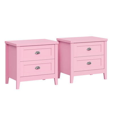 Set Of 2 Haven Nightstands With 2 Drawers, Shaker Bedside Tables With Silver Cup Pulls & Non-Slip Feet, Pastel Pink & Blue End Tables For Bedroom & Living Room
