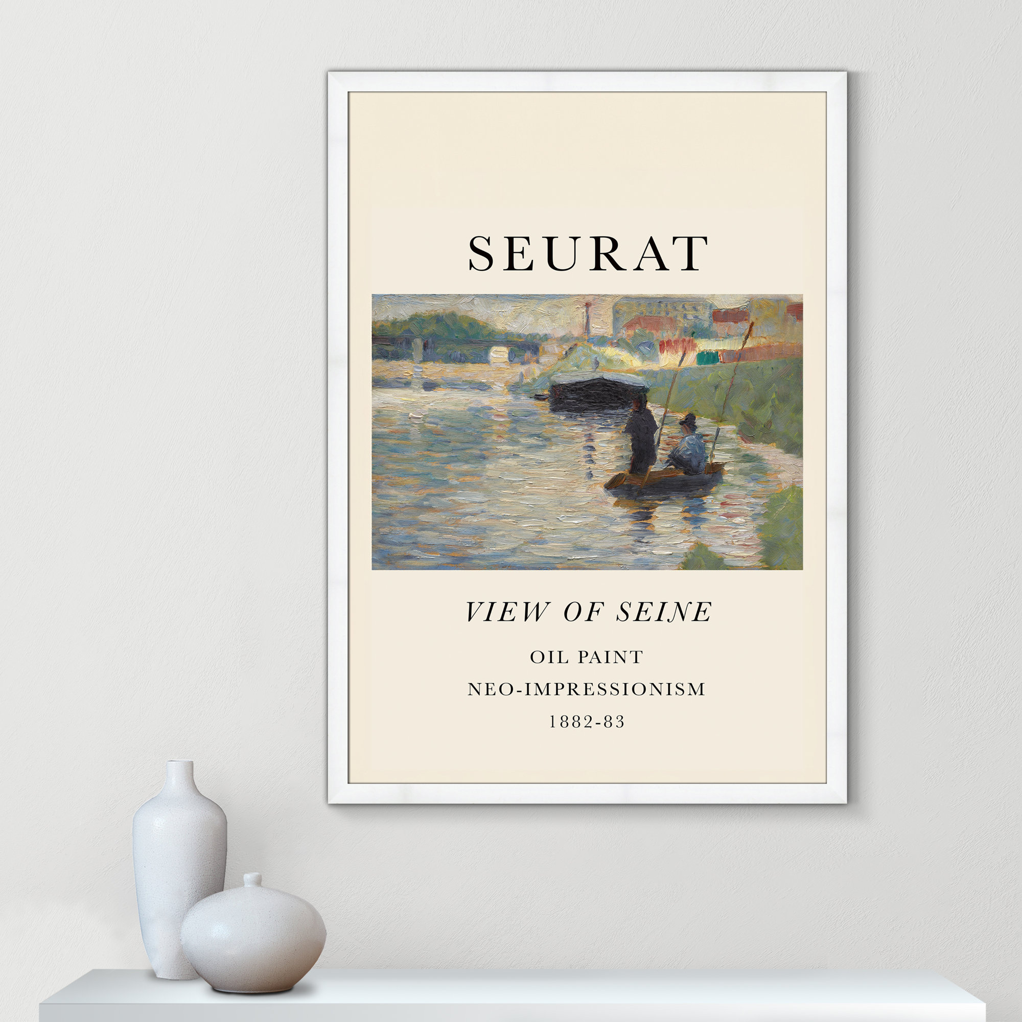 View Of Seine by Georges Seurat, White Single Picture Frame, 55" H x 39" W x 1.25" D, No