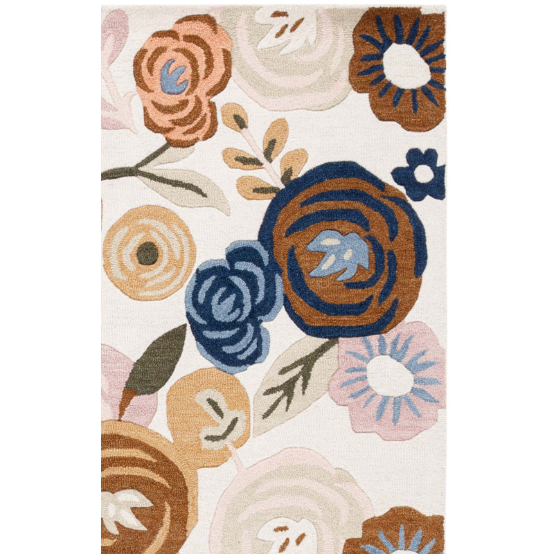 Chelsea Tufted Wool Cotton With Latex Floral Rug in Ivory/Pink, Runner 2'3" x 8'