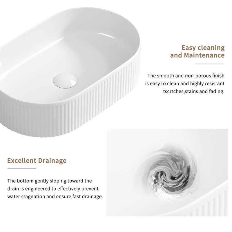 Oval Bathroom Sink Above Counter,Porcelain Vessel Sink, Modern Vanity Bowl Sink, Art Ceramic Wash Basin