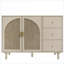 Armoires | Armoire de rangement 2 portes, 3 tiroirs, tablettes réglables, rotin d'ingénierie durable, utilisation dans plusieurs pièces | Scandinave | Beige